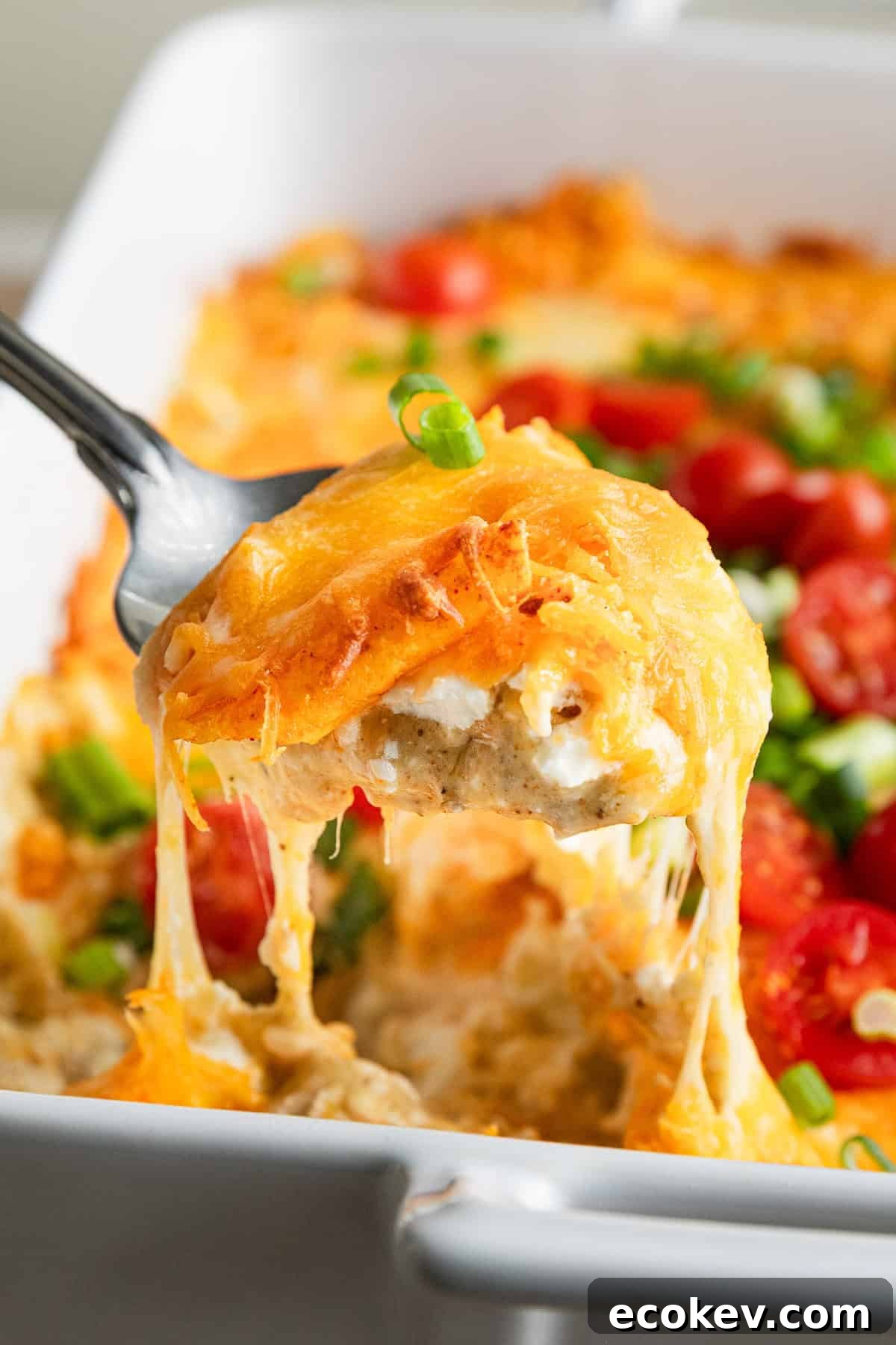 the completed chicken dorito casserole in a pan.