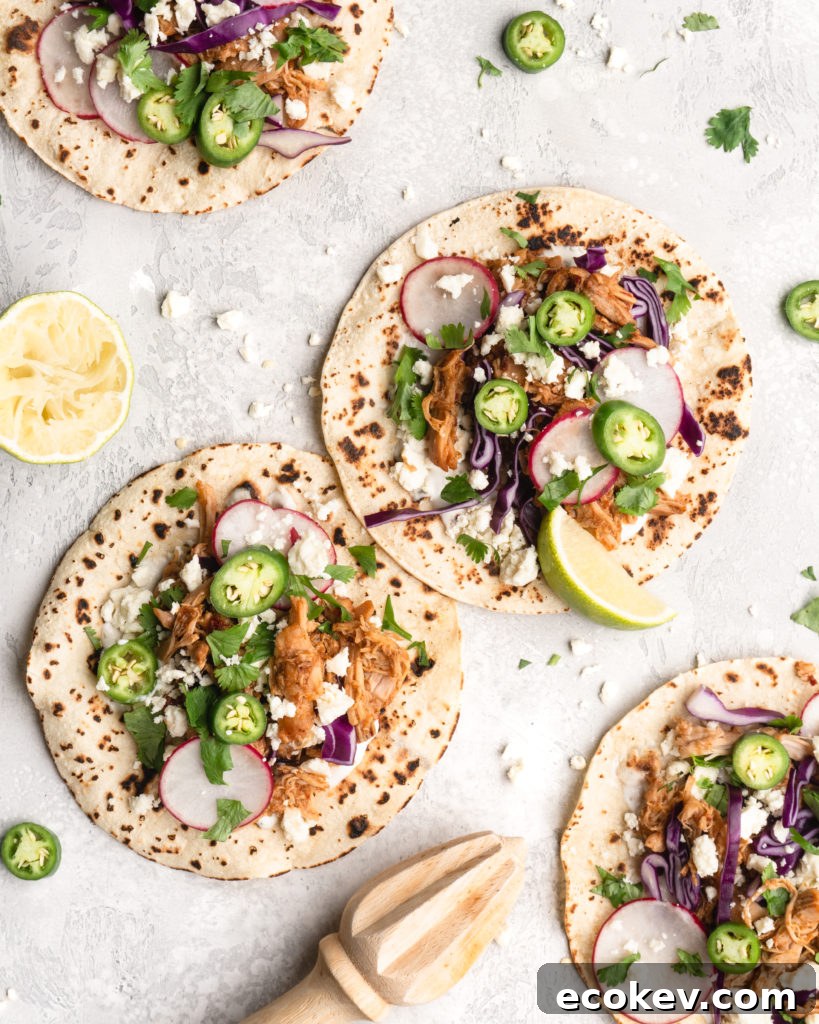 Pulled chipotle chicken is the main filling for these delicious tacos.