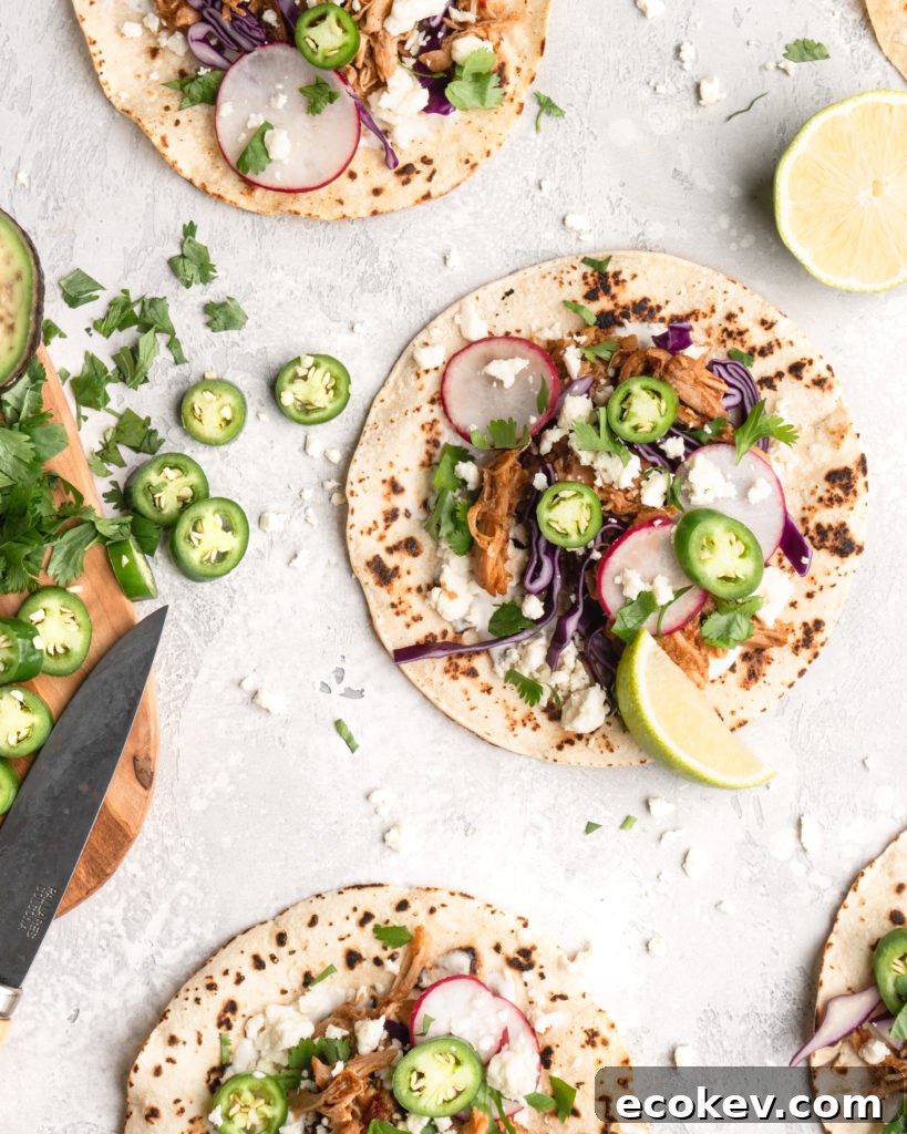 Pulled chipotle chicken is the main filling for these delicious tacos.