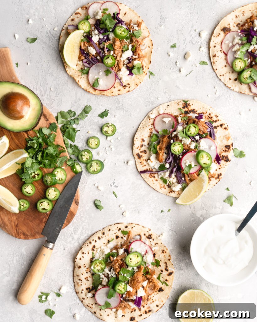 Pulled chipotle chicken is the main filling for these delicious tacos.