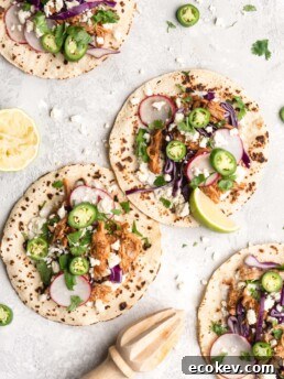 Pulled chipotle chicken is the main filling for these delicious tacos.