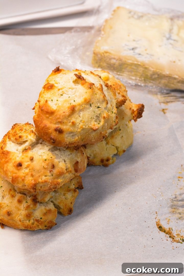 These savory blue cheese biscuits made with Bisquick are so simple to make using a  biscuit mix, butter, blue cheese crumbles, and buttermilk. 