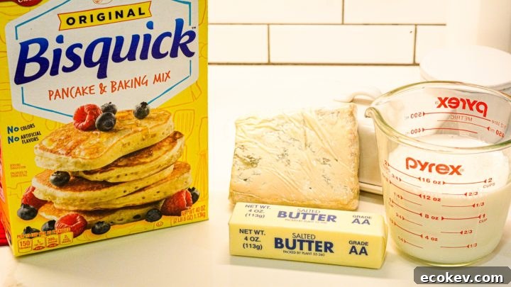 Bisquick Blue Cheese Biscuits ingredients - Biscuit mix, butter, blue cheese buttermilk