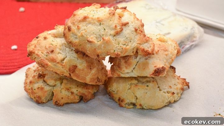These savory blue cheese biscuits made with Bisquick are so simple to make using a  biscuit mix, butter, blue cheese crumbles, and buttermilk. 