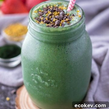 Healthy Strawberry Spirulina Smoothie with spinach and superfoods