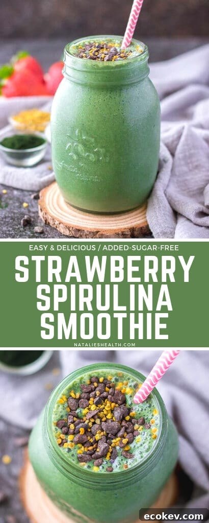 Strawberry Banana Smoothie with spirulina and spinach