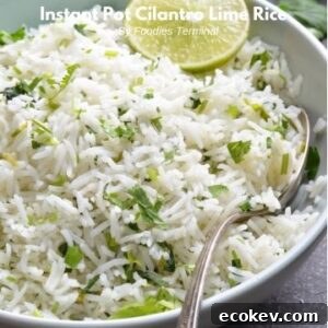 chipotle cilantro lime rice in a light blue plate with a spoon and lime