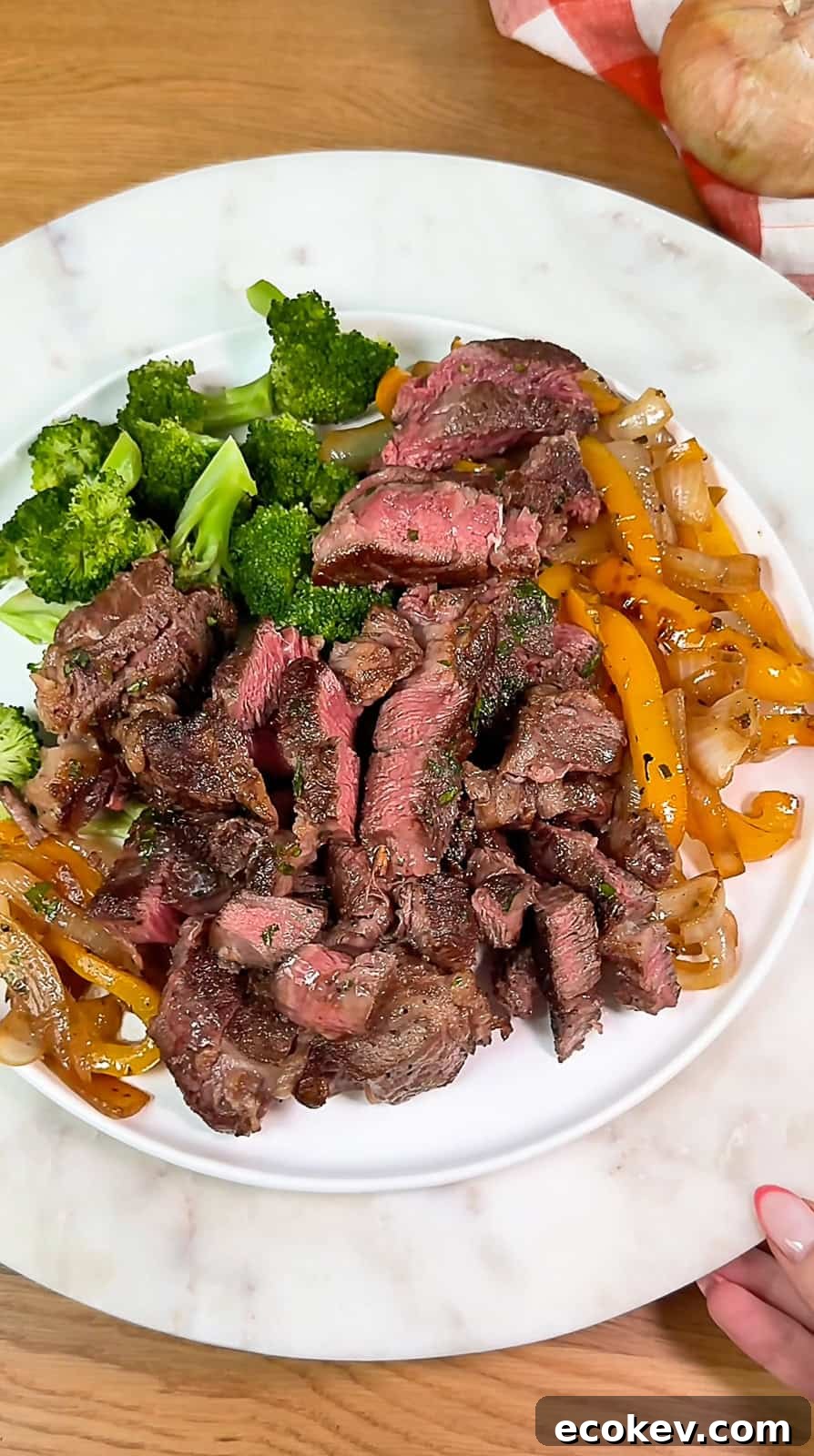 Sliced chuck eye steaks on a plate