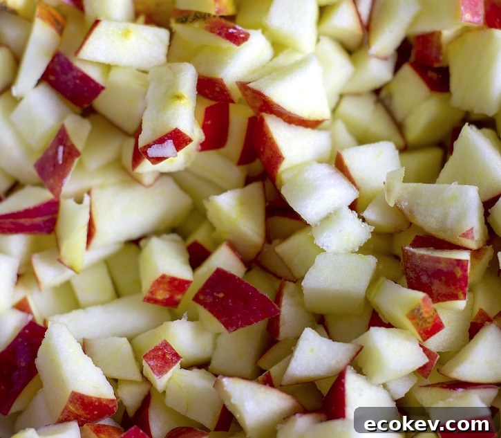 Diced apples for the best 3 ingredient apple muffins!