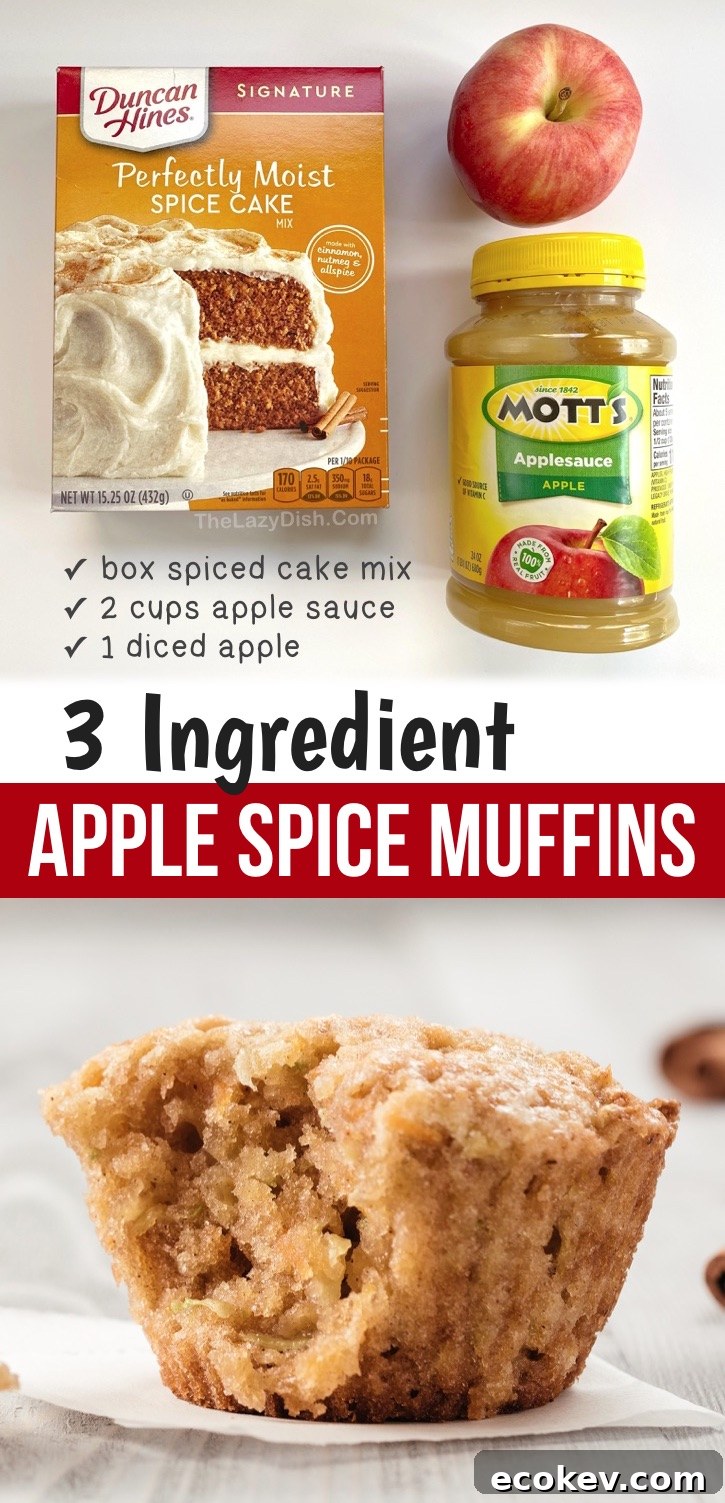 Looking for easy snacks to make at home? These fall inspired cake mix muffins are made with just 3 simple ingredients: boxed spice cake mix, applesauce and a diced apple! So moist and delicious, too. These quick and easy apple muffins are perfect for snacks, breakfast and treats. Kids and adults love this yummy muffin recipe! I just love cake mixes-- they make baking easy and fun. These muffins are perfect for on the go, too. Bring them to work or school! 