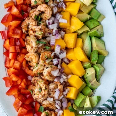Square image of Mango Shrimp Avocado Salad.