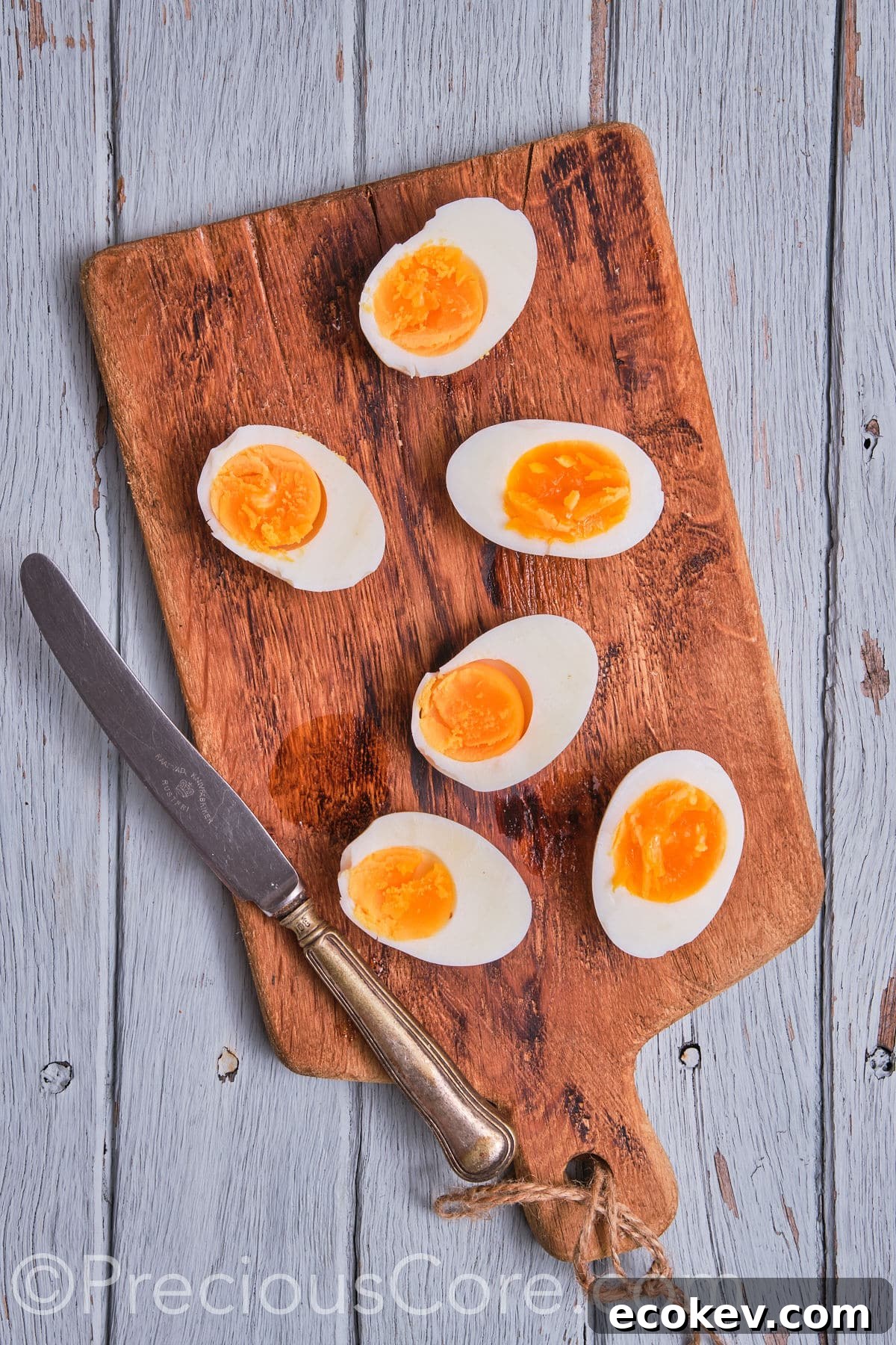 halved eggs.