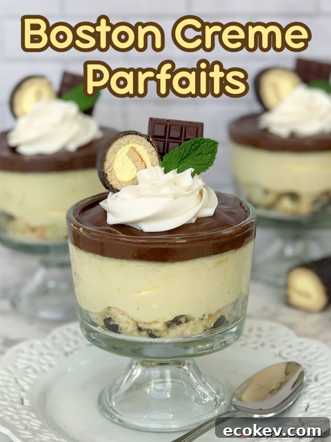 Boston Cream Parfaits, Boston Creme Parfaits, Boston Creme Yodels Drakes Cakes, easy Boston Cream Pie filling, Easy Boston Cream Pie ganache, how to make mini candy bars
