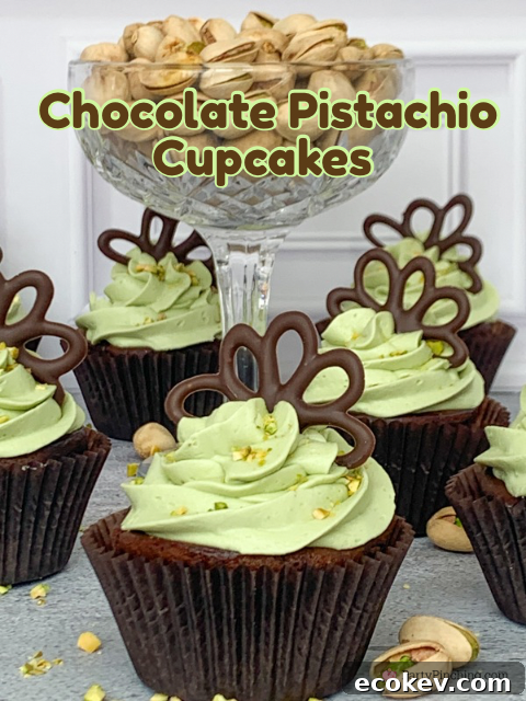 No bake Chocolate Pistachio Cupcakes, easy best chocolate pistachio cupcakes filled, fun easy pistachio butter frosting, Drake's Cakes Yankee Doodle Cupcakes with pistachio frosting