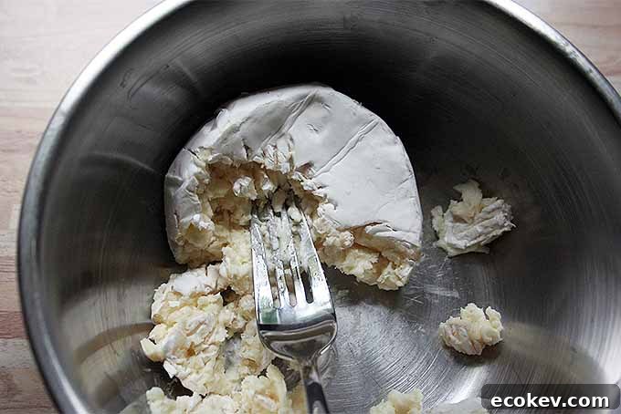 Mashing Camembert for Dip