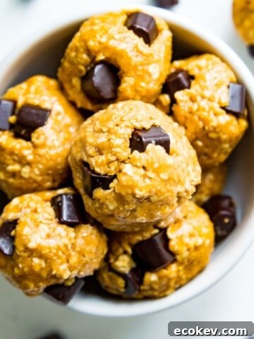 A bowl of peanut butter bliss balls with chocolate chips in them.