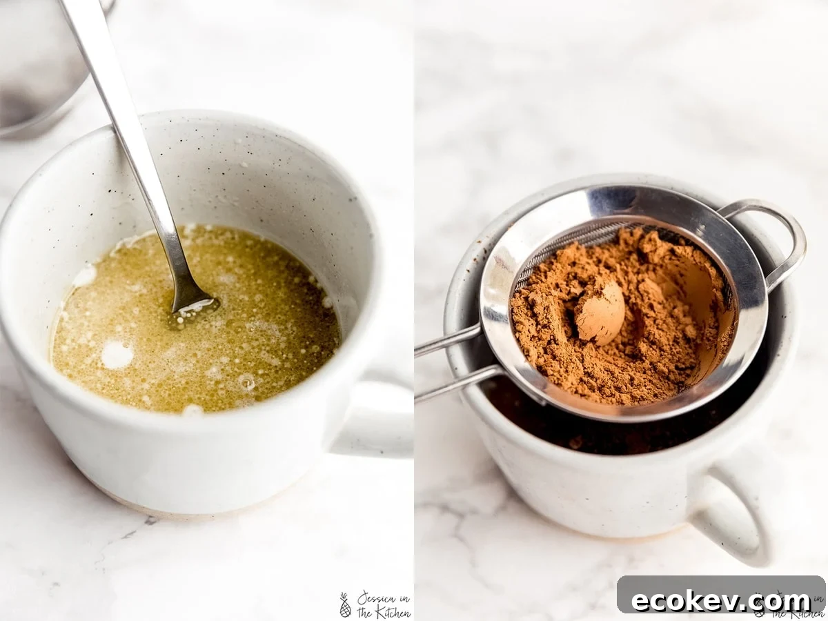 Prep photos of a mug cake.
