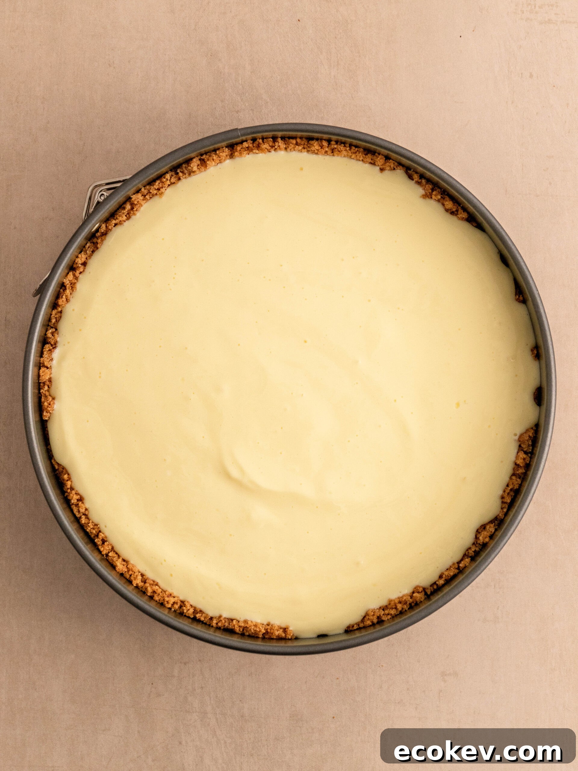 Step 6. Pour the cheesecake batter into the spring-form and bake it.