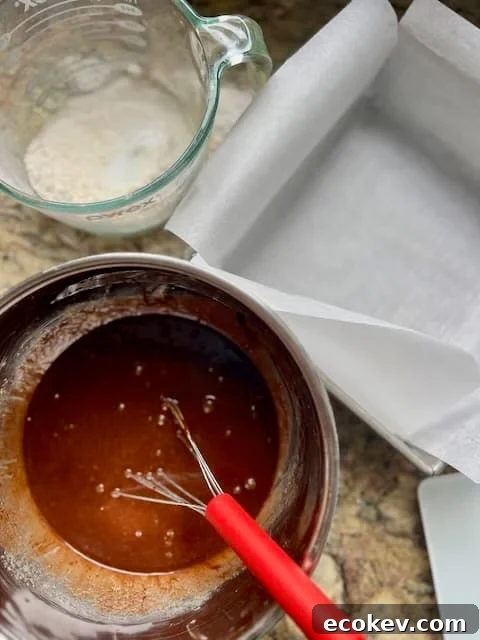 Mixing brownie batter.