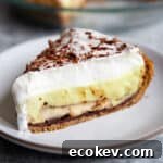 a slice of vegan banana cream pie on a plate