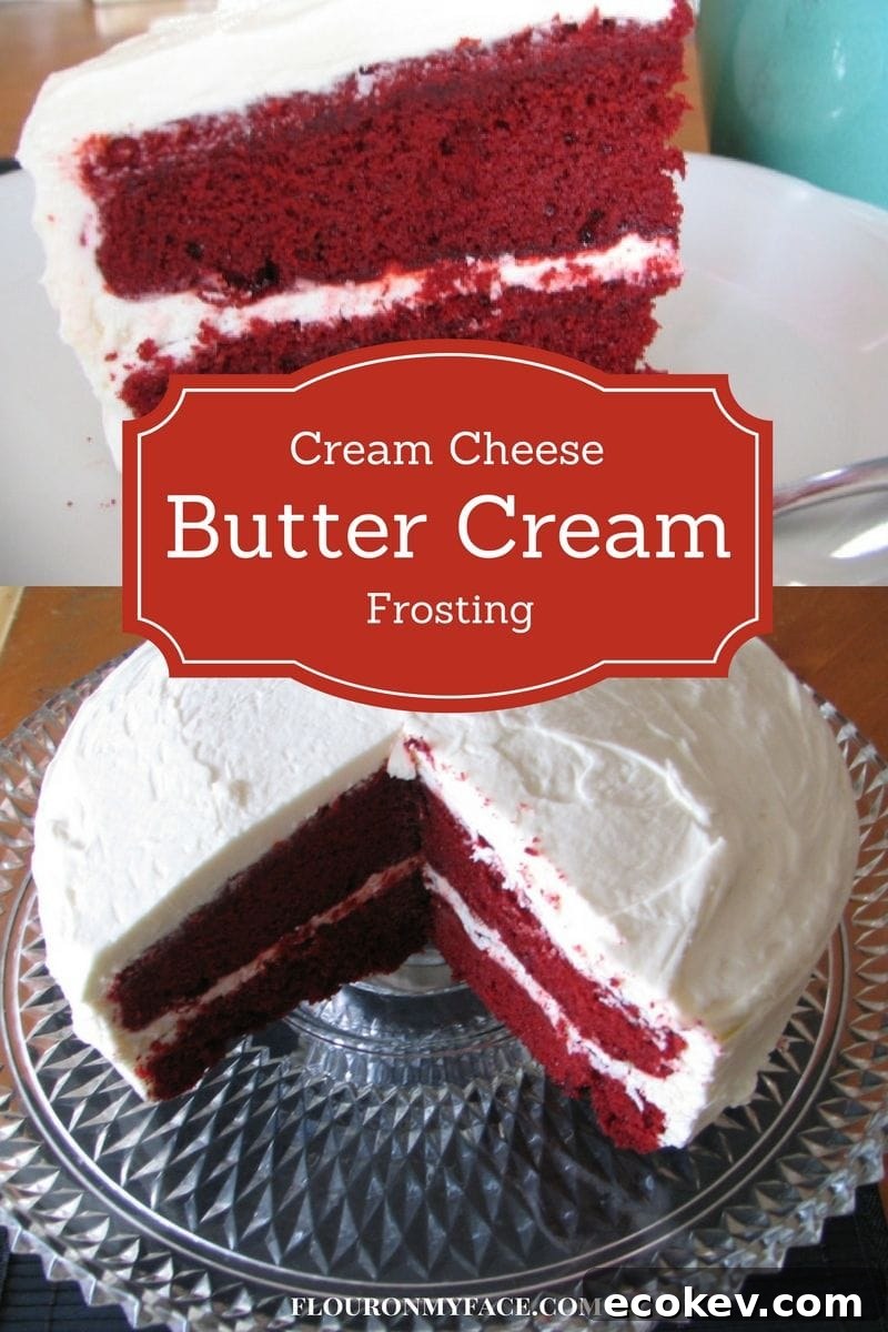 Cream Cheese Butter Cream Frosting recipe is the best red velvet cake frosting via flouronmyface.com