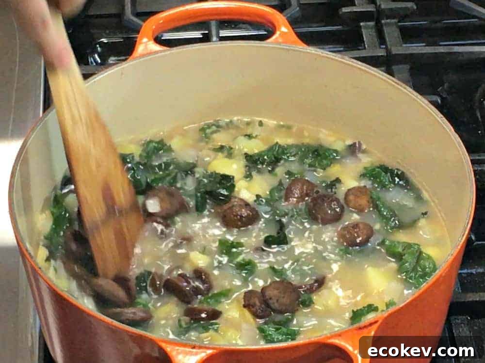 Stirring Browned Sausage into the Soup