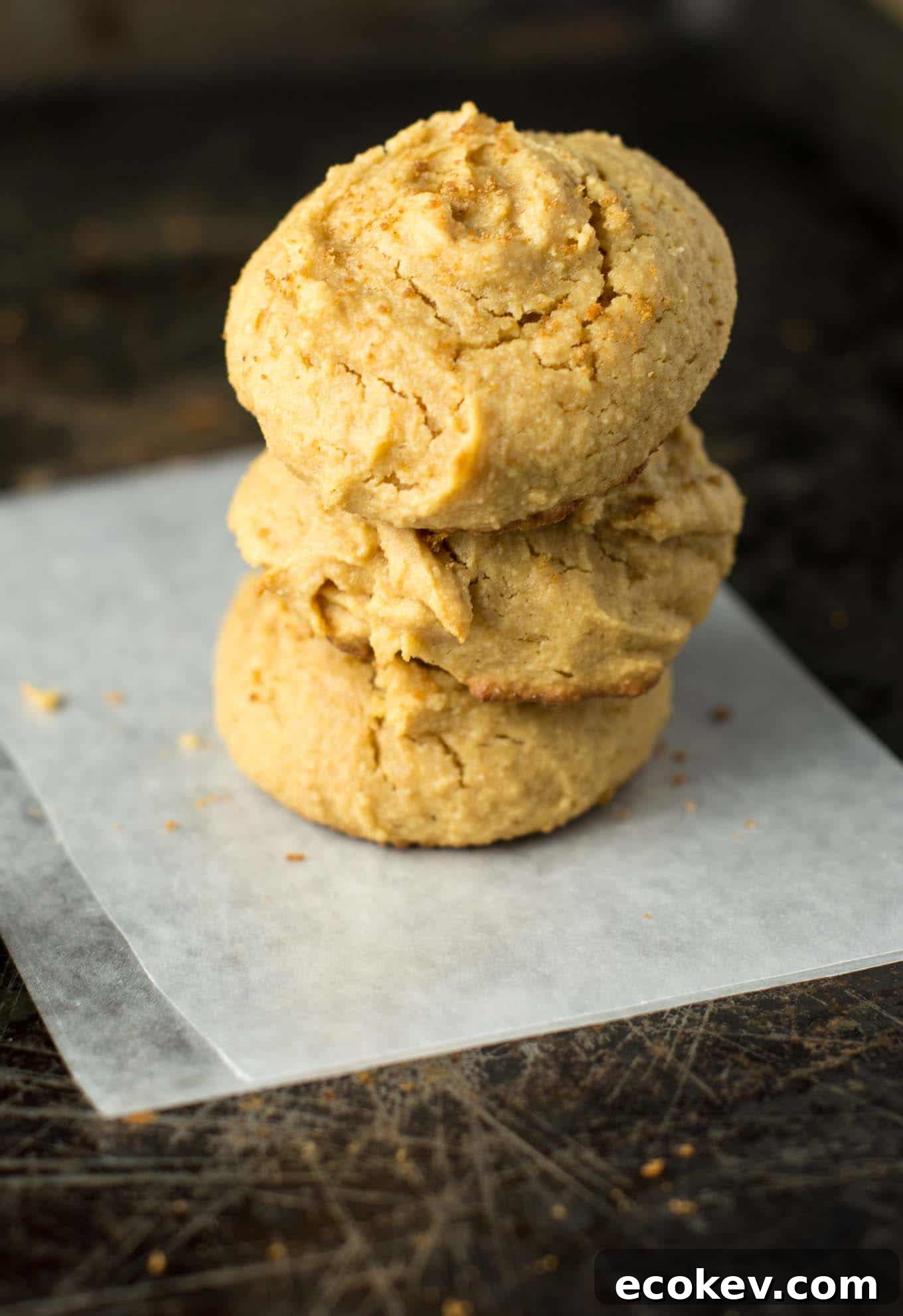 Perfect fluffy peanut butter cookies are an easy gluten free and wholesome dessert. Made with coconut flour, naturally sweetened and made in just one bowl. 