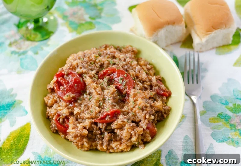 Italian Ground Beef and Rice Casserole recipe made in the slow cooker.