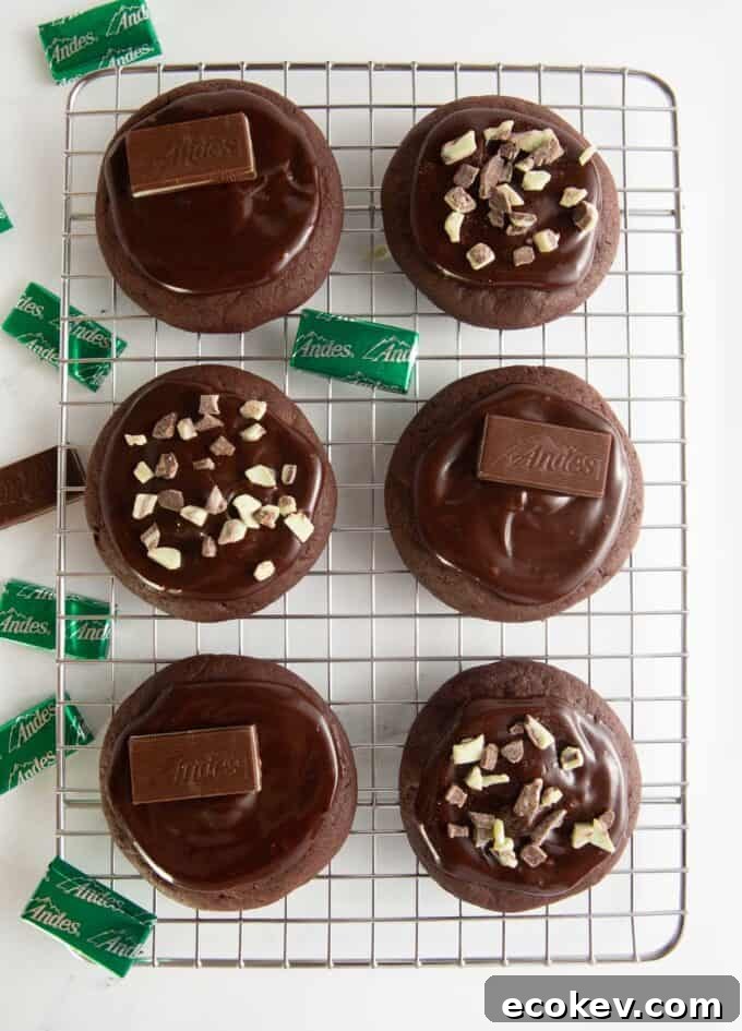 wire rack with decorated andes mint cookies
