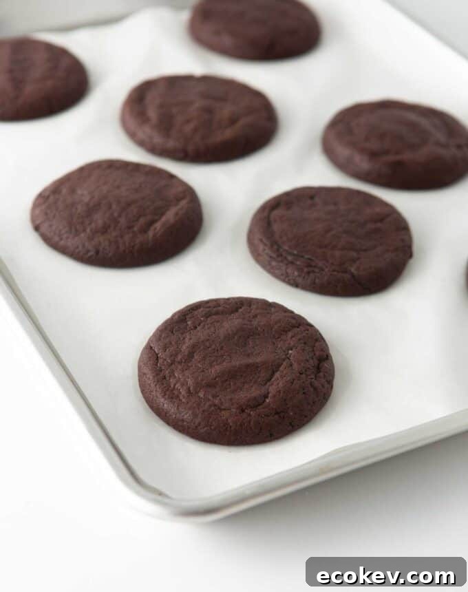 baked andes mint cookies on cookie tray