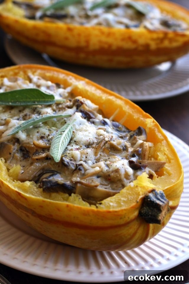 Roasted Spaghetti Squash with Mushrooms Delicious Closeup