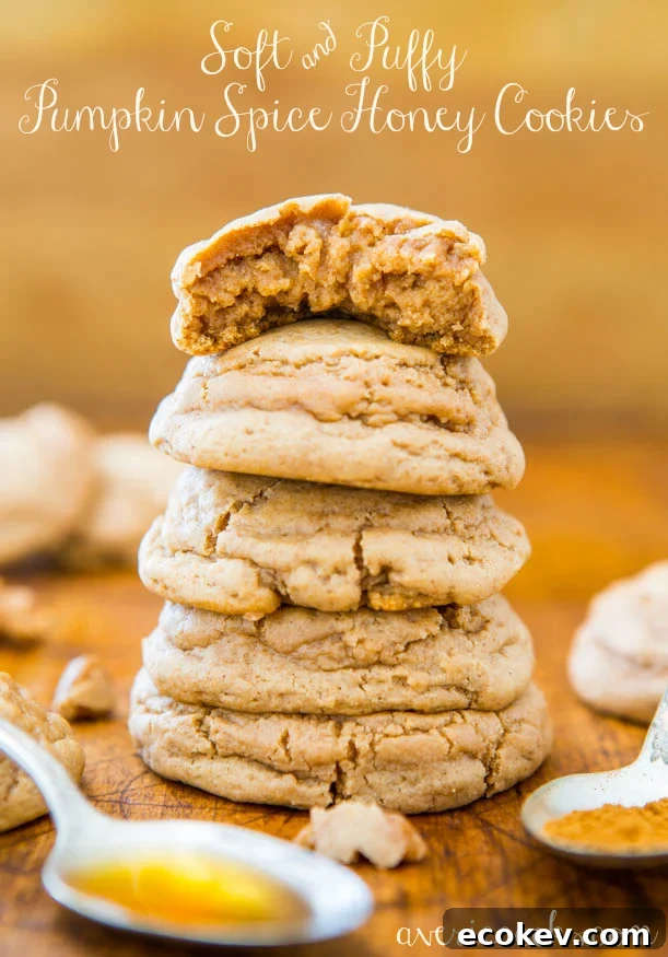 Soft & Puffy Pumpkin Spice Honey Cookies (not cakey!) - Easy recipe at averiecooks.com