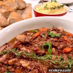 A pan of beef bourguignon