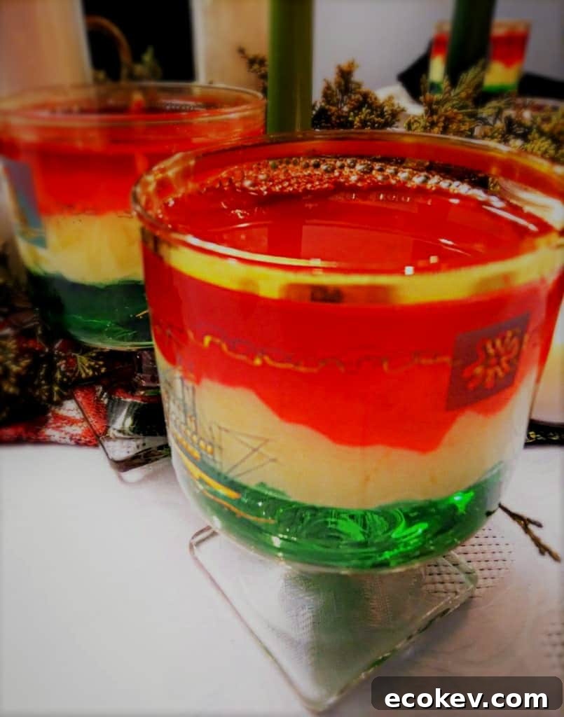 three-layered Ribbon salad in stemware.