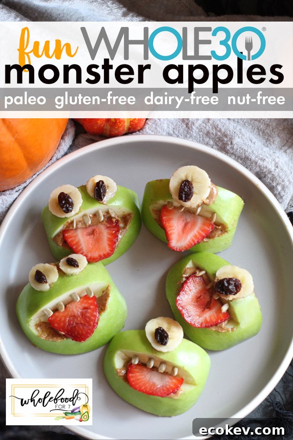 Whole30 Monster Apples - Paleo, gluten-free, dairy-free, with nut-free option. A fun Halloween or snack time food!