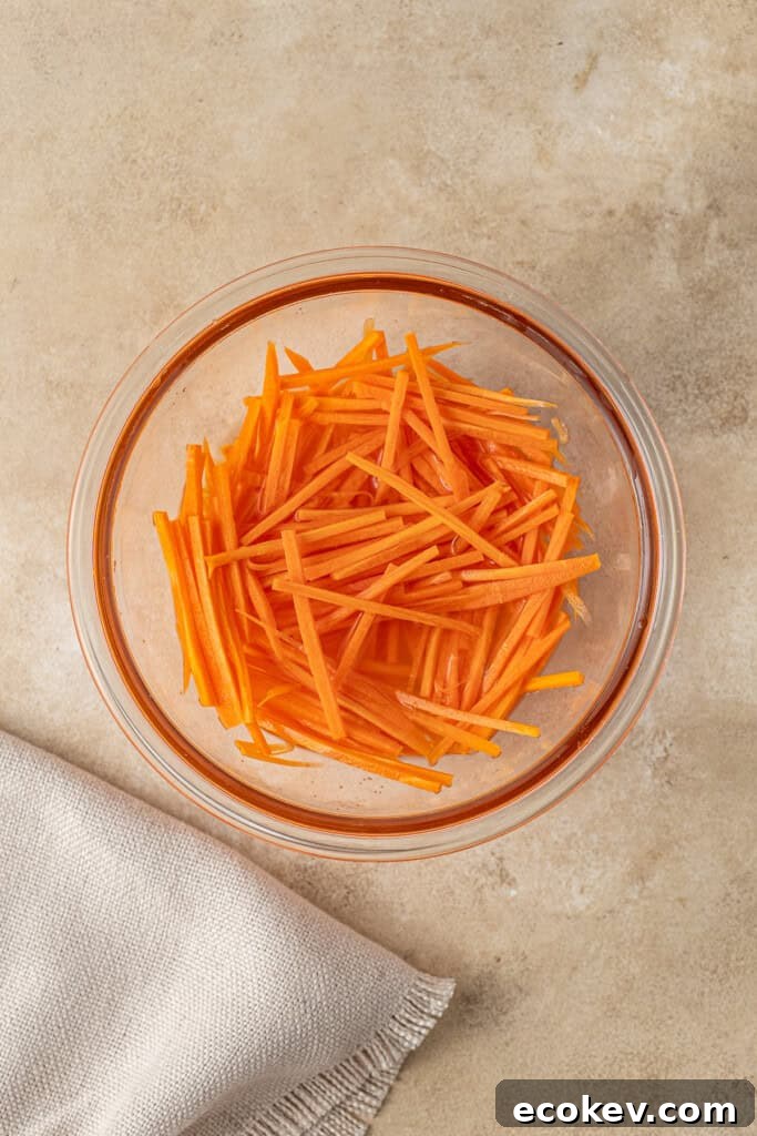 The pickled carrots in a bowl.