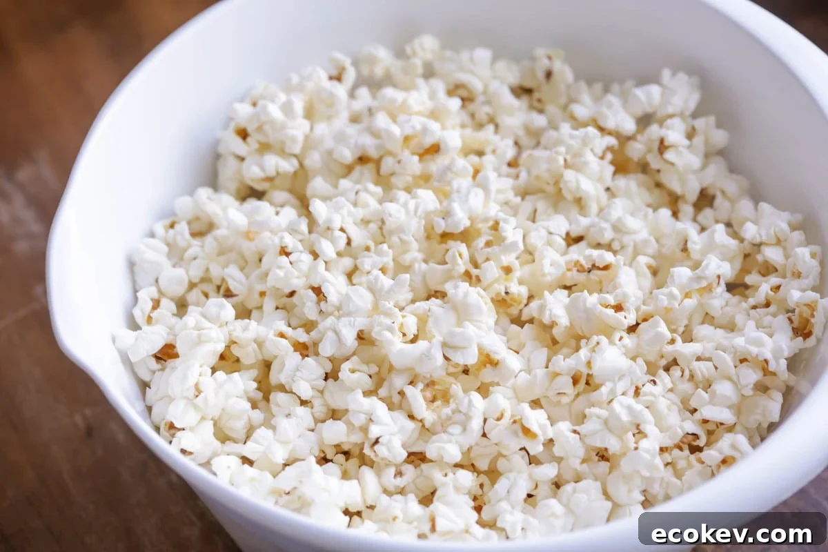 Popped kernels ready for making caramel marshmallow popcorn.