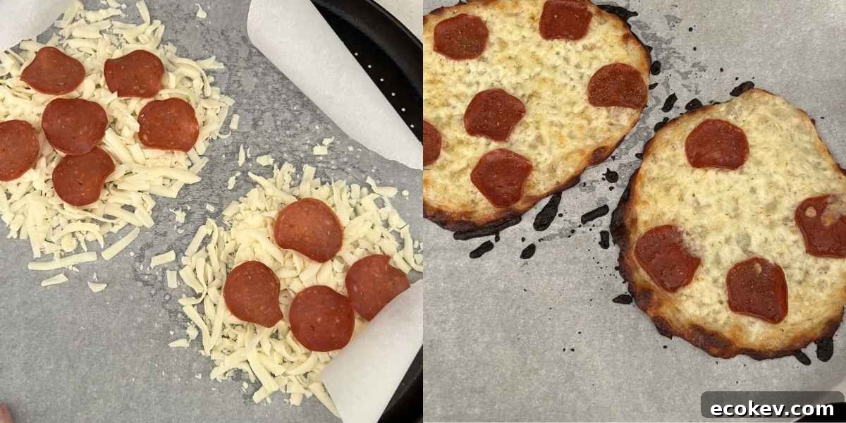 Mozzarella and pepperoni baked as a pizza crust.