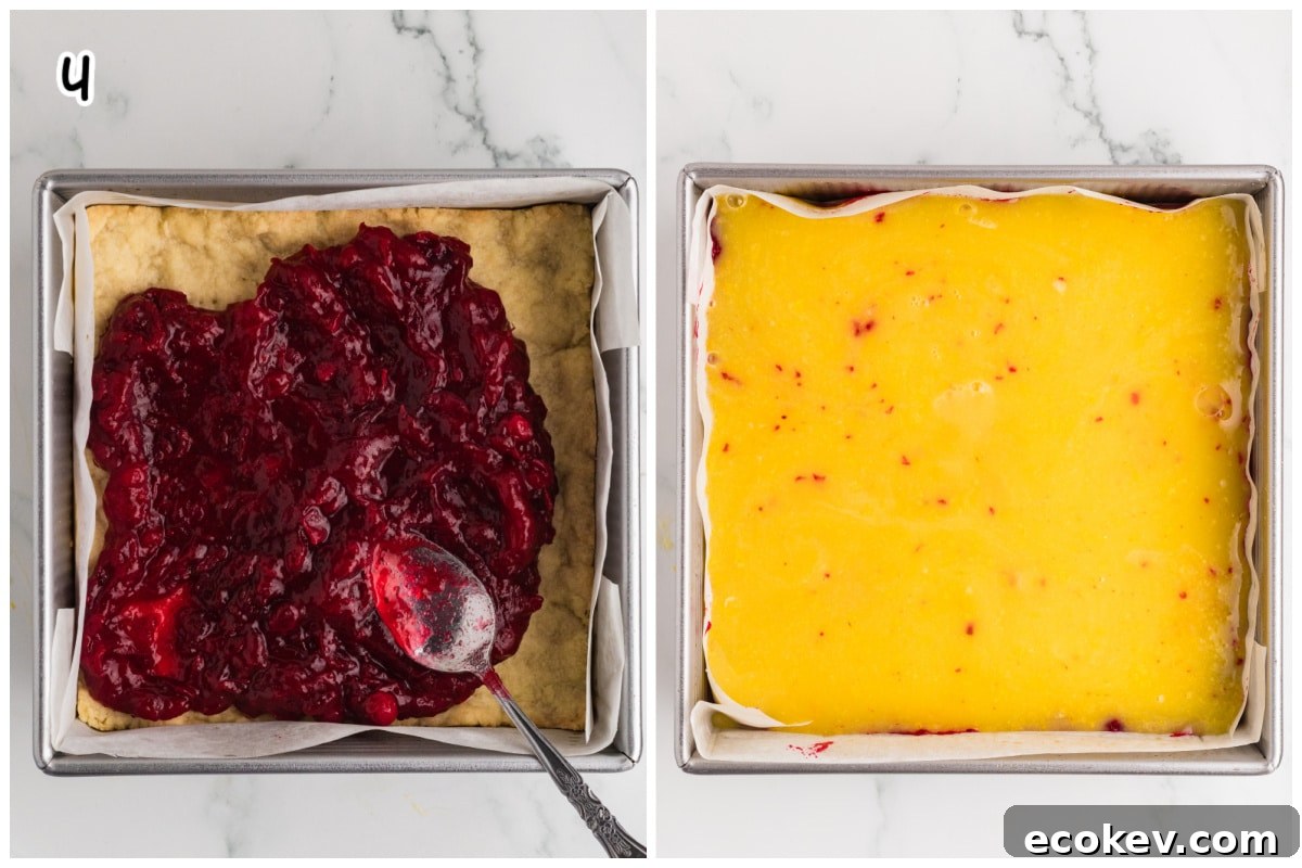 Two images showing how to assemble and bake the bars.
