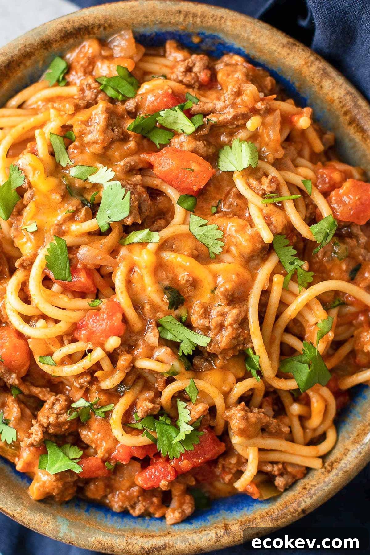 mexican pasta in a bowl close up
