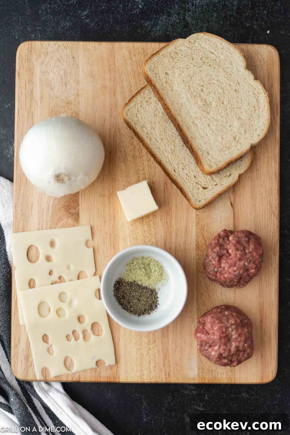 Ingredients needed - sourdough bread, ground beef, onion, butter, swiss cheese