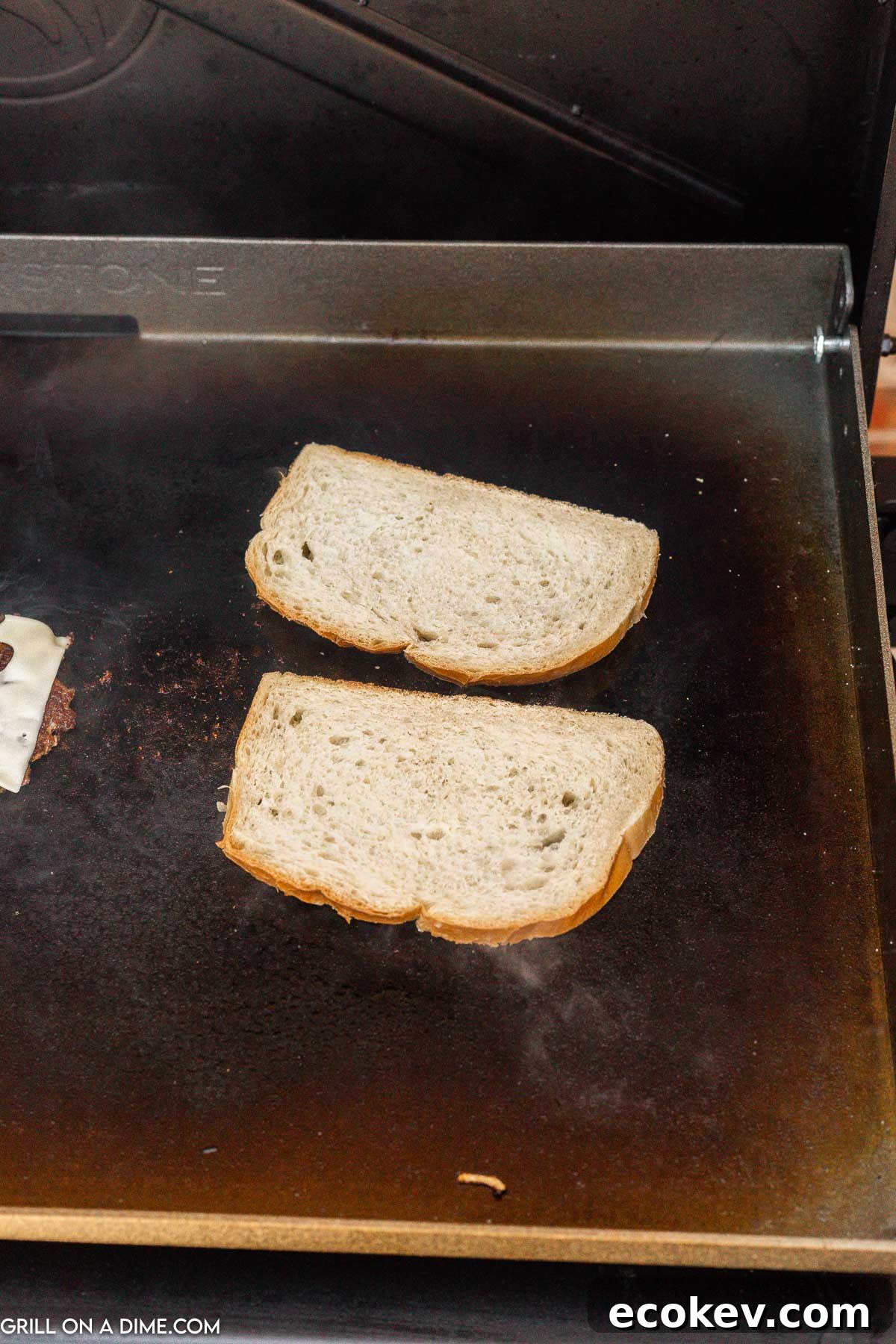 Slice bread on griddle