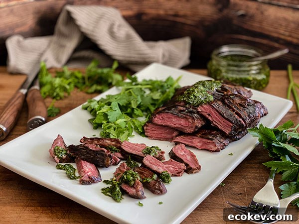 Sliced skirt steak with fresh herbs