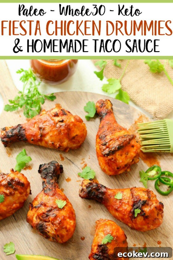 These fiesta Whole30 chicken drumsticks are marinaded in the best ever homemade Paleo and Whole30 taco sauce.