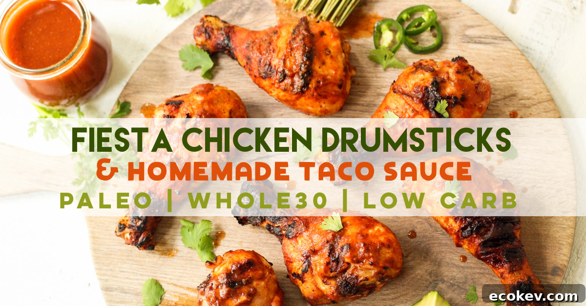 These fiesta Whole30 chicken drumsticks are marinaded in the best ever homemade Paleo and Whole30 taco sauce.
