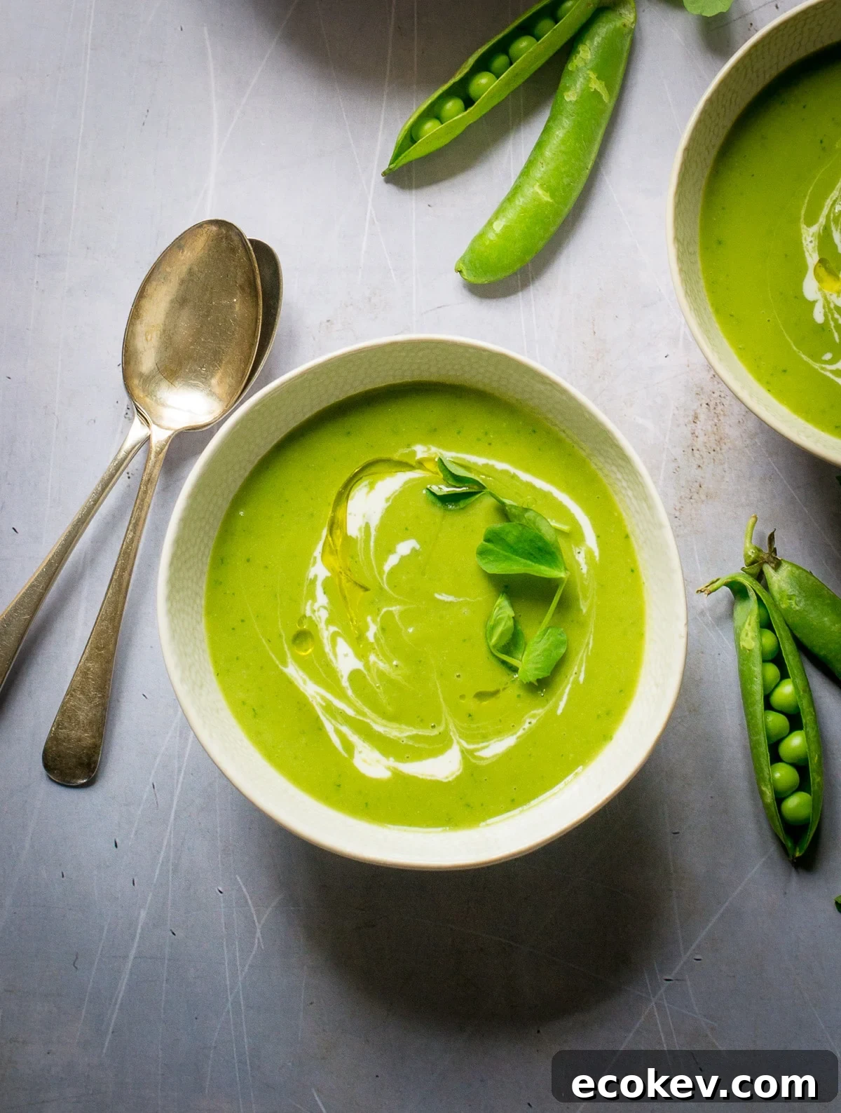 A bowl of leftover pea pod soup