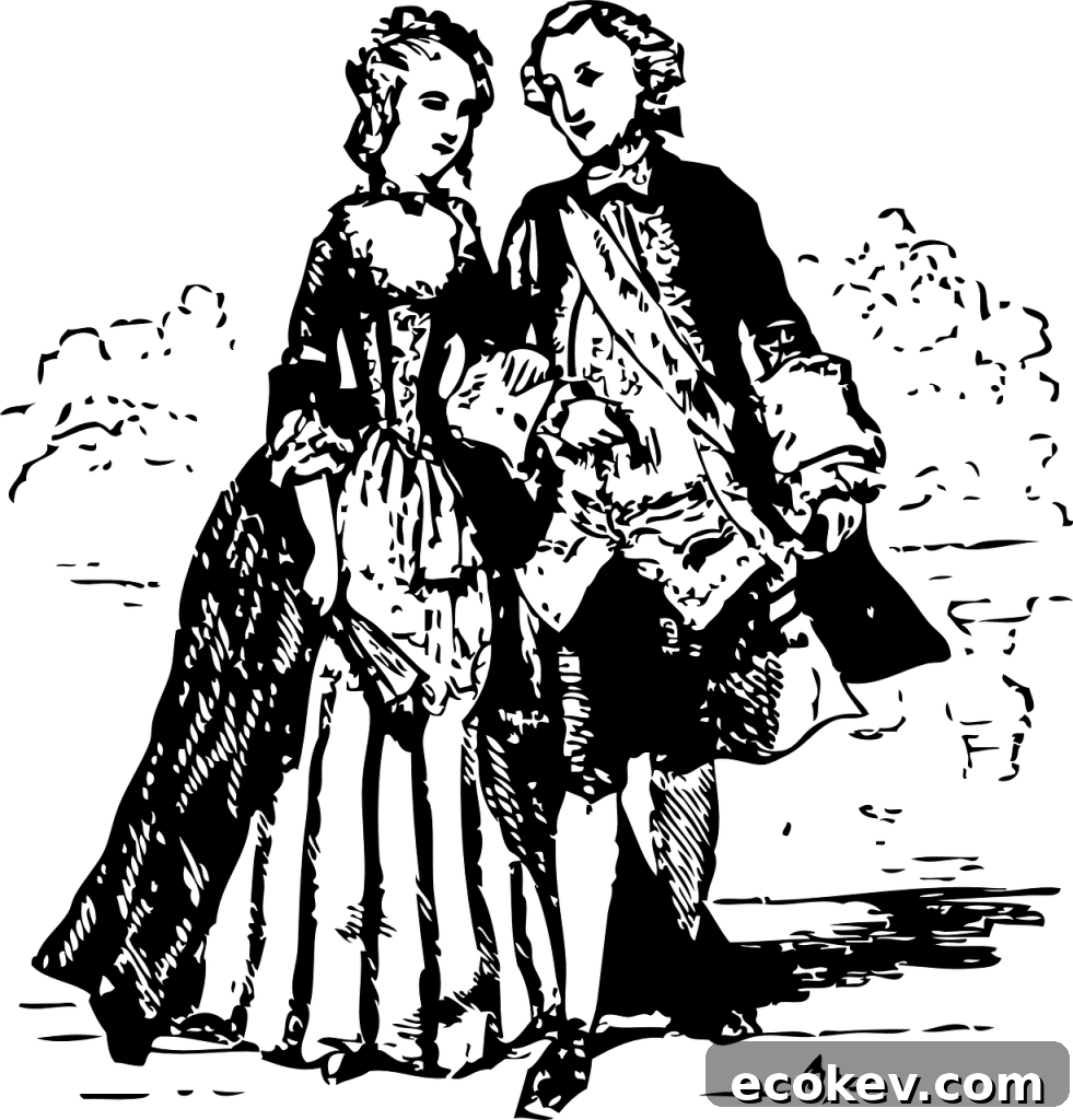 Black and white graphic of colonial man and woman.