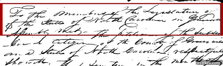 Portion of the colonial divorce petition to NC General Assembly.