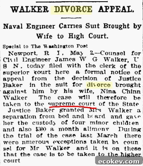 1911 Washington Divorce Appeal newspaper announcement
