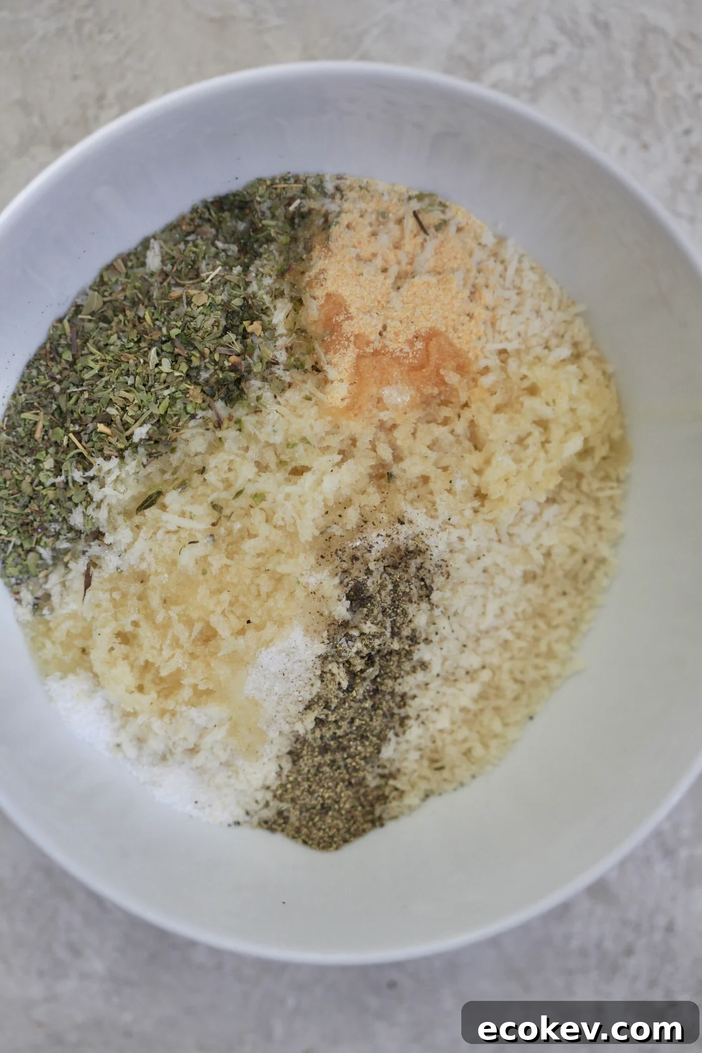 bowl with breadcrumbs and seasoning